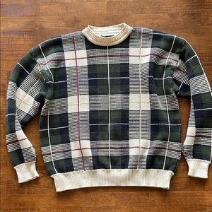 Wool & Gray men’s vintage crewneck cotton plaid knit sweater size large​